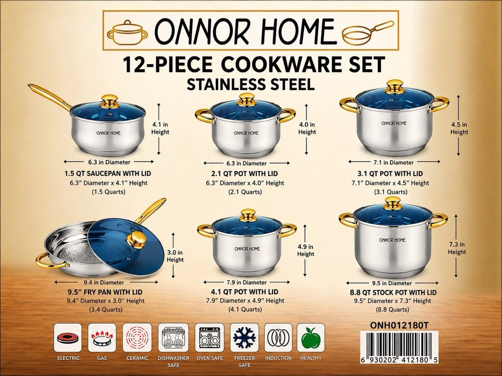 12-Piece Stainless Steel Cookware Set w/ Glass Lids Induction Ready TENERIFE