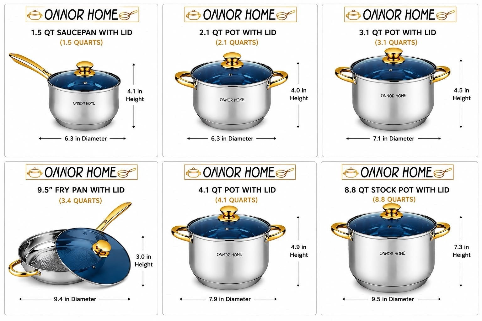 12-Piece Stainless Steel Cookware Set w/ Glass Lids Induction Ready TENERIFE