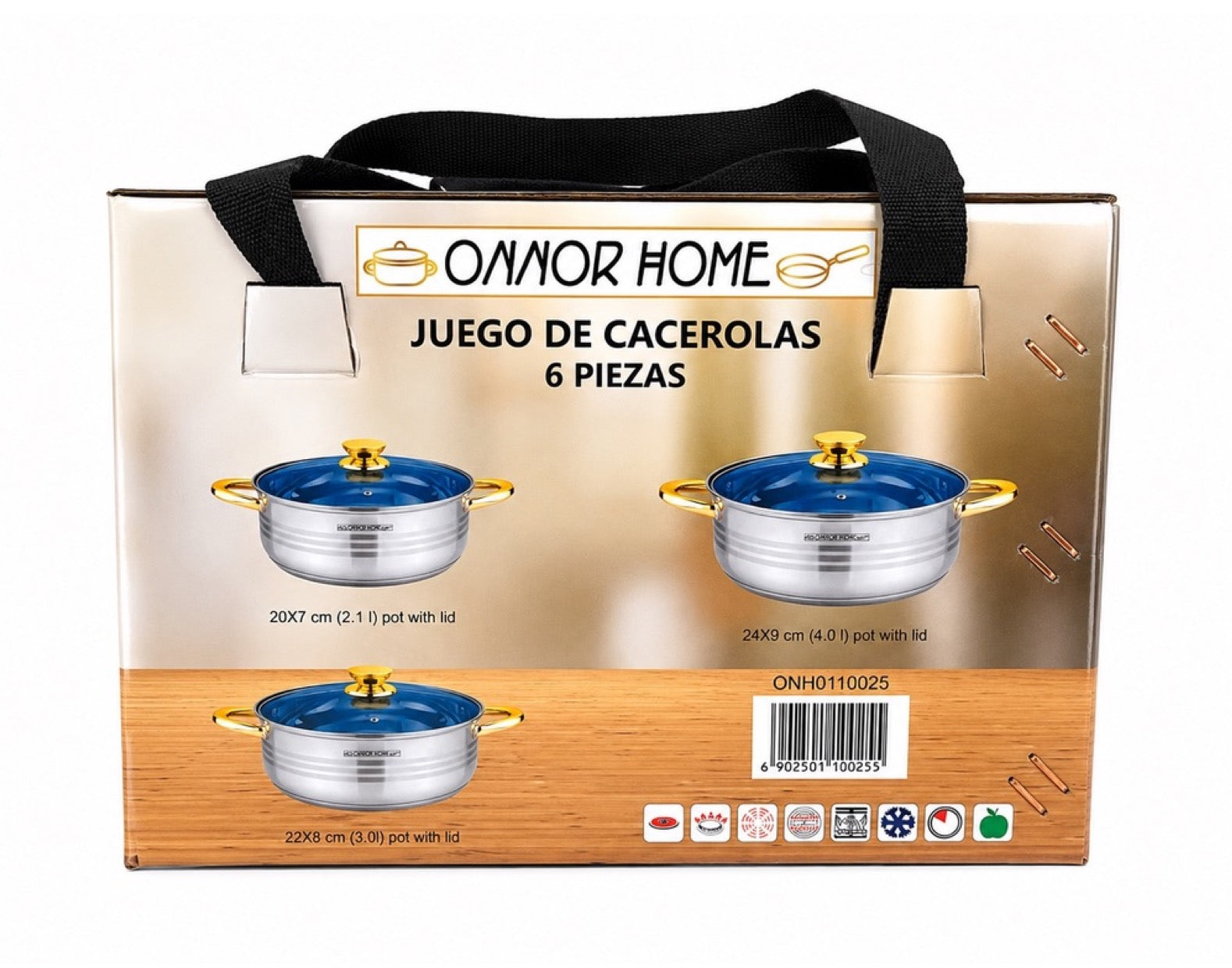 ONNOR HOME 6-Piece Stainless Steel Cookware Set with Glass Lids MODEL-CELAYA