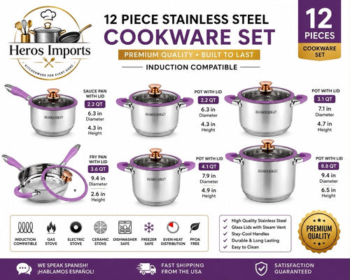 12 Piece Stainless Steel Cookware Set Induction Ready GALES PREMIUM