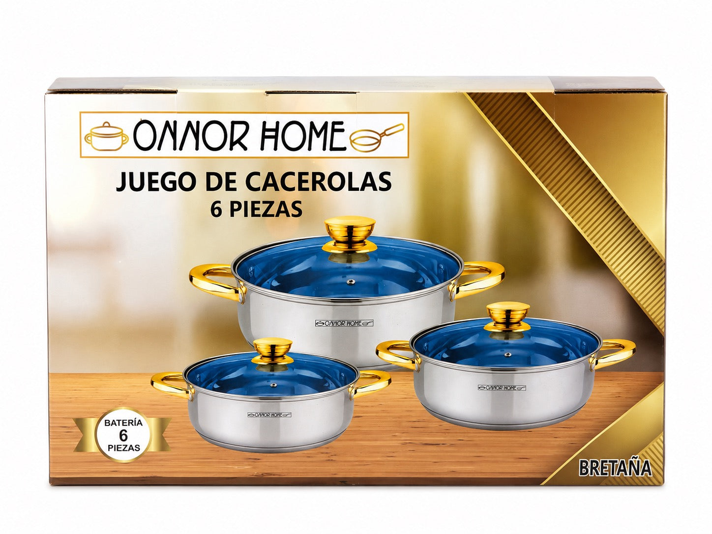 6-Piece Stainless Steel Casserole Set w/ Glass Lids Induction Ready BRETANA